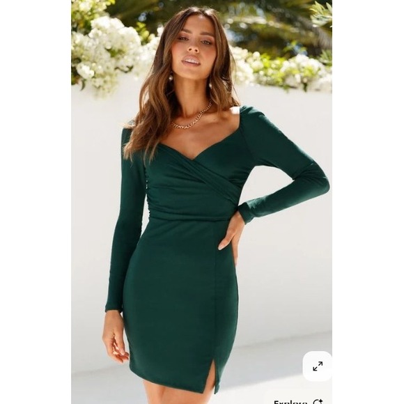 Hello Molly Green Kind of Voodoo Dress Mini Green Long Sleeve Sweetheart Large - Picture 1 of 7